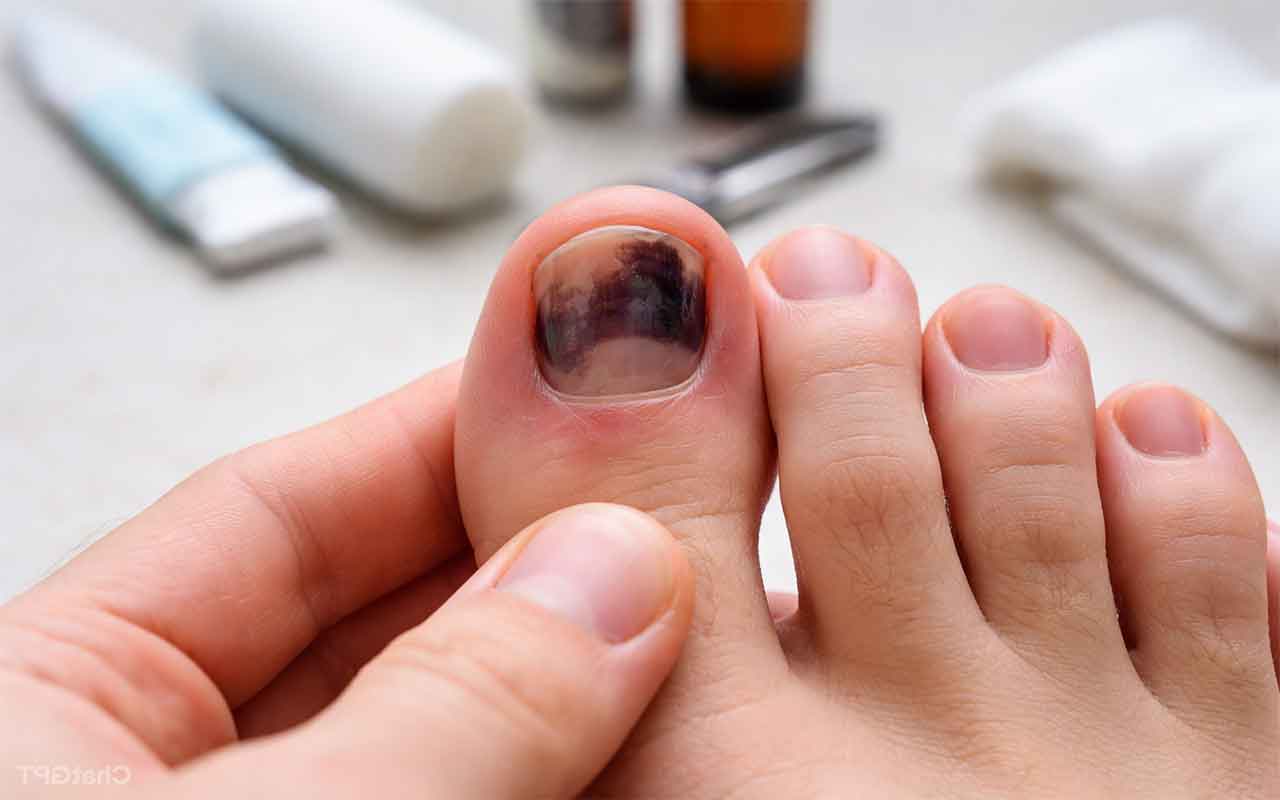 Ongle de pied noir sans choc