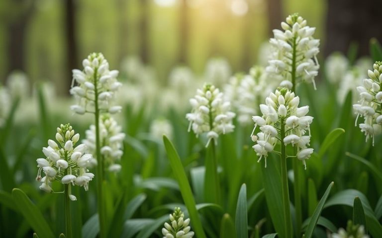 Ail des ours en fleurs dans un sous-bois printanier, mettant en valeur sa beauté naturelle.