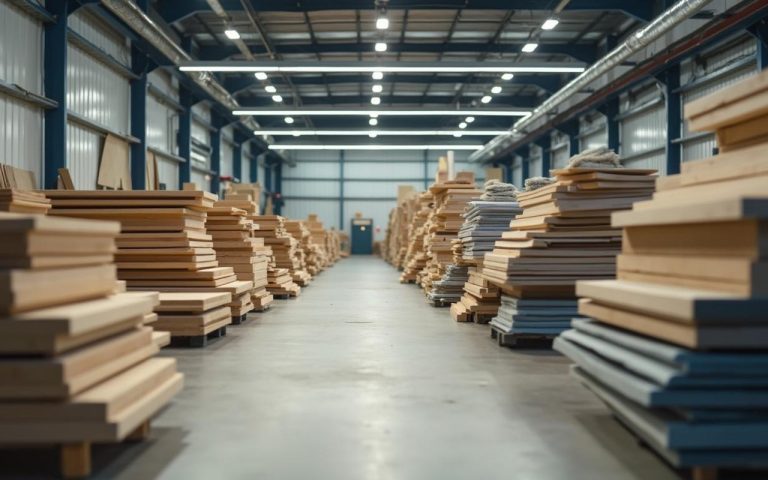 Espace de découpe de mousse dans un magasin Castorama avec machines et matériaux variés.