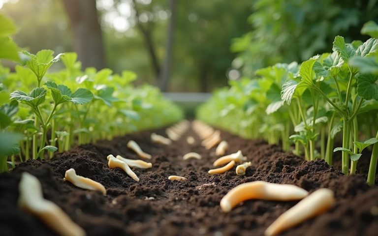 Os de seiche utilisés comme amendement dans un jardin potager avec des légumes en croissance.