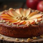 Gâteau moelleux aux pommes, adapté pour les diabétiques, sur une table en bois.