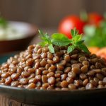 Un plat de lentilles cuites avec des légumes frais, illustrant leurs bienfaits nutritionnels.