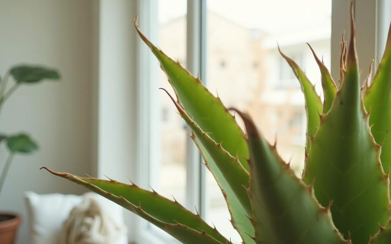 Yucca avec feuilles sèches dans un intérieur lumineux, illustrant les soins nécessaires.