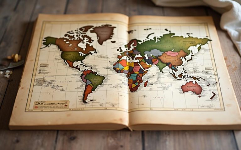 Illustration réaliste sur coller map sur bois
