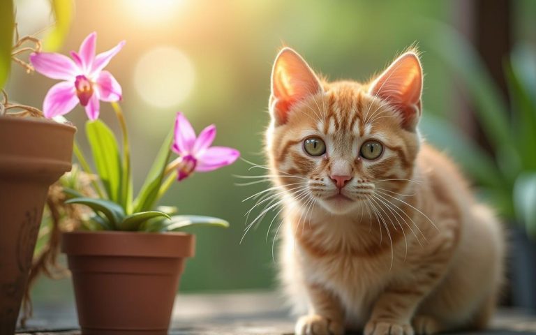 Illustration réaliste sur orchidée toxique chat