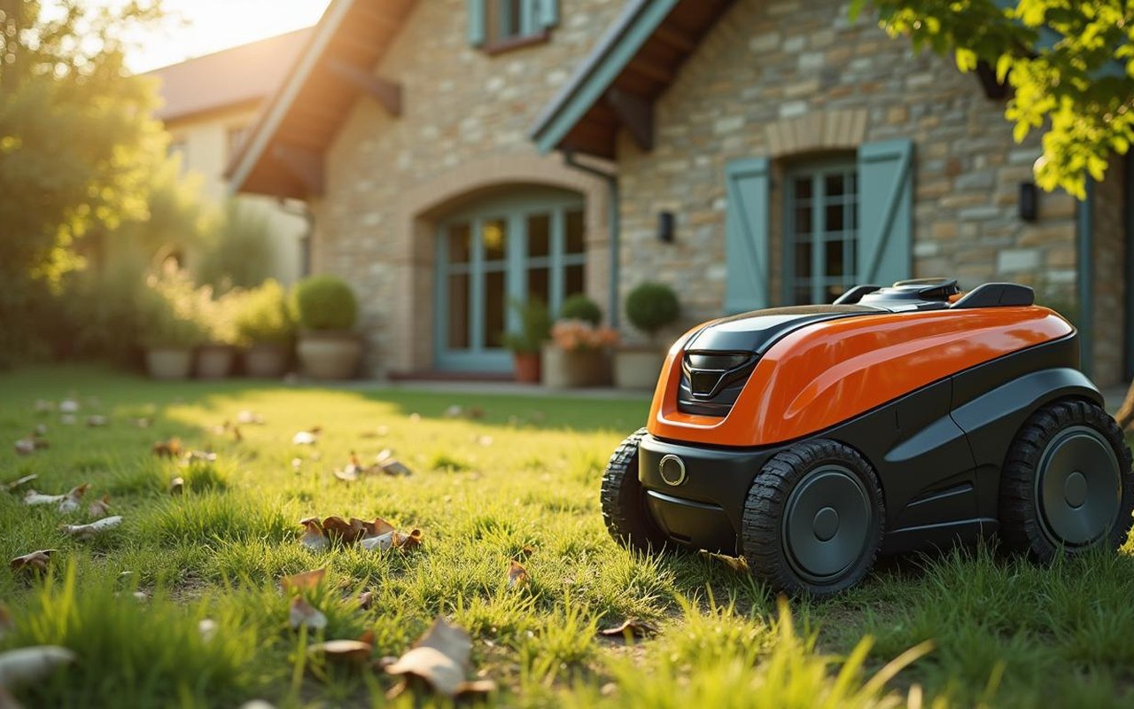 Illustration réaliste sur robot tondeuse cramer ou husqvarna