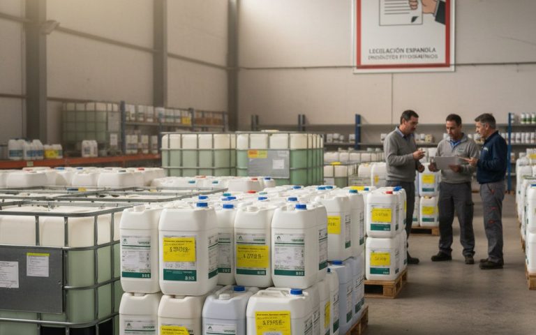 Coopérative agricole en Espagne avec des bidons de glyphosate en vente.