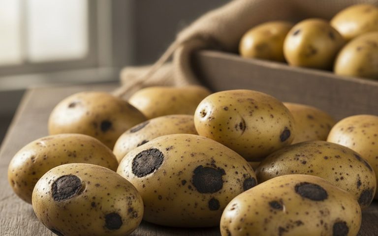 Pommes de terre présentant des taches noires dues à des maladies.