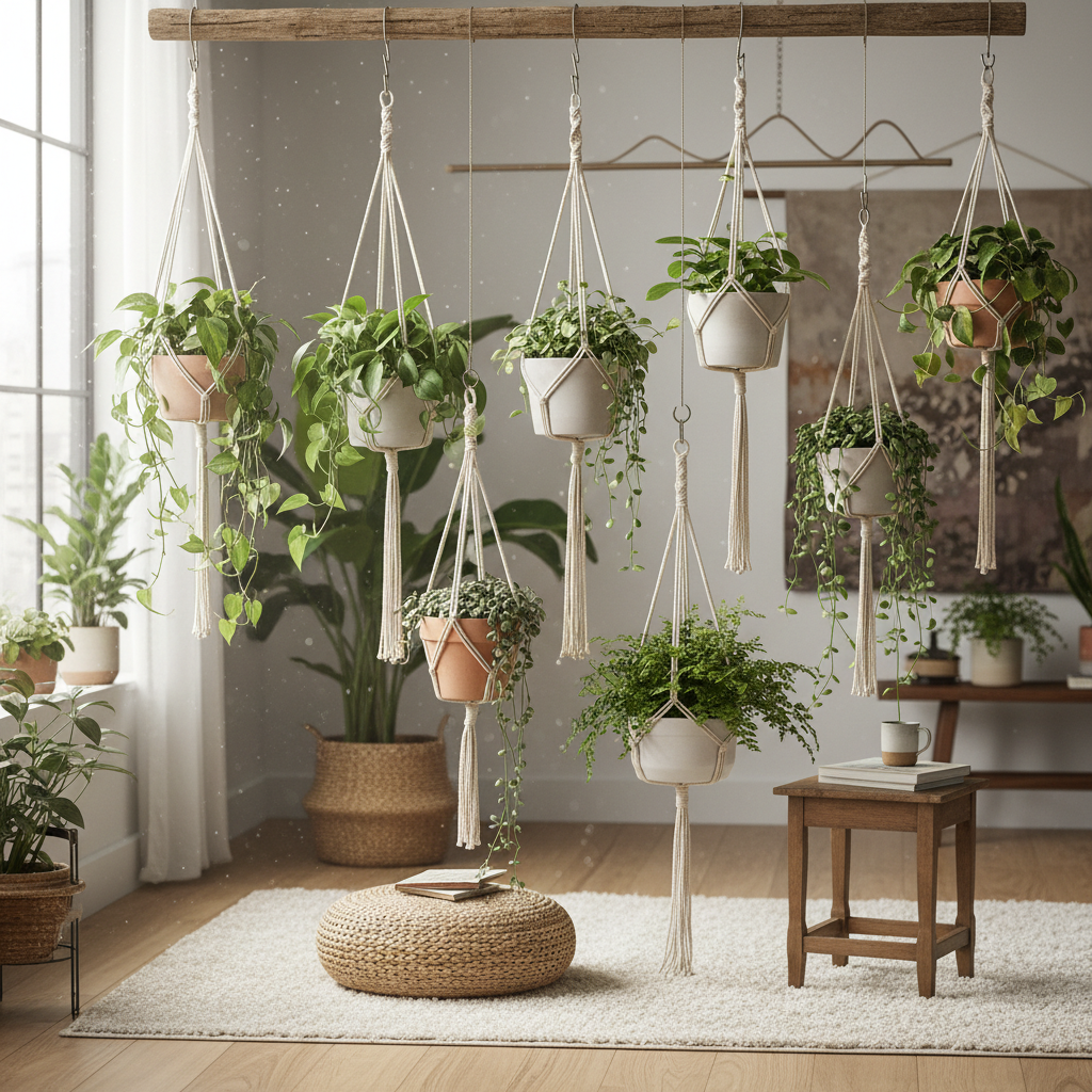 Illustration réaliste sur Suspension plante : créez un espace bohème et vivant